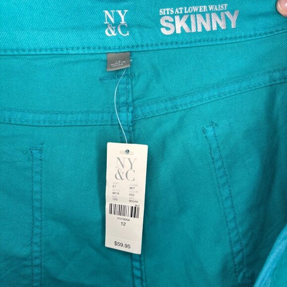 NY&C NEW Sits at Lower Waist Skinny Jean Women 12 Teal Rhinestones Stretch - Picture 10 of 10